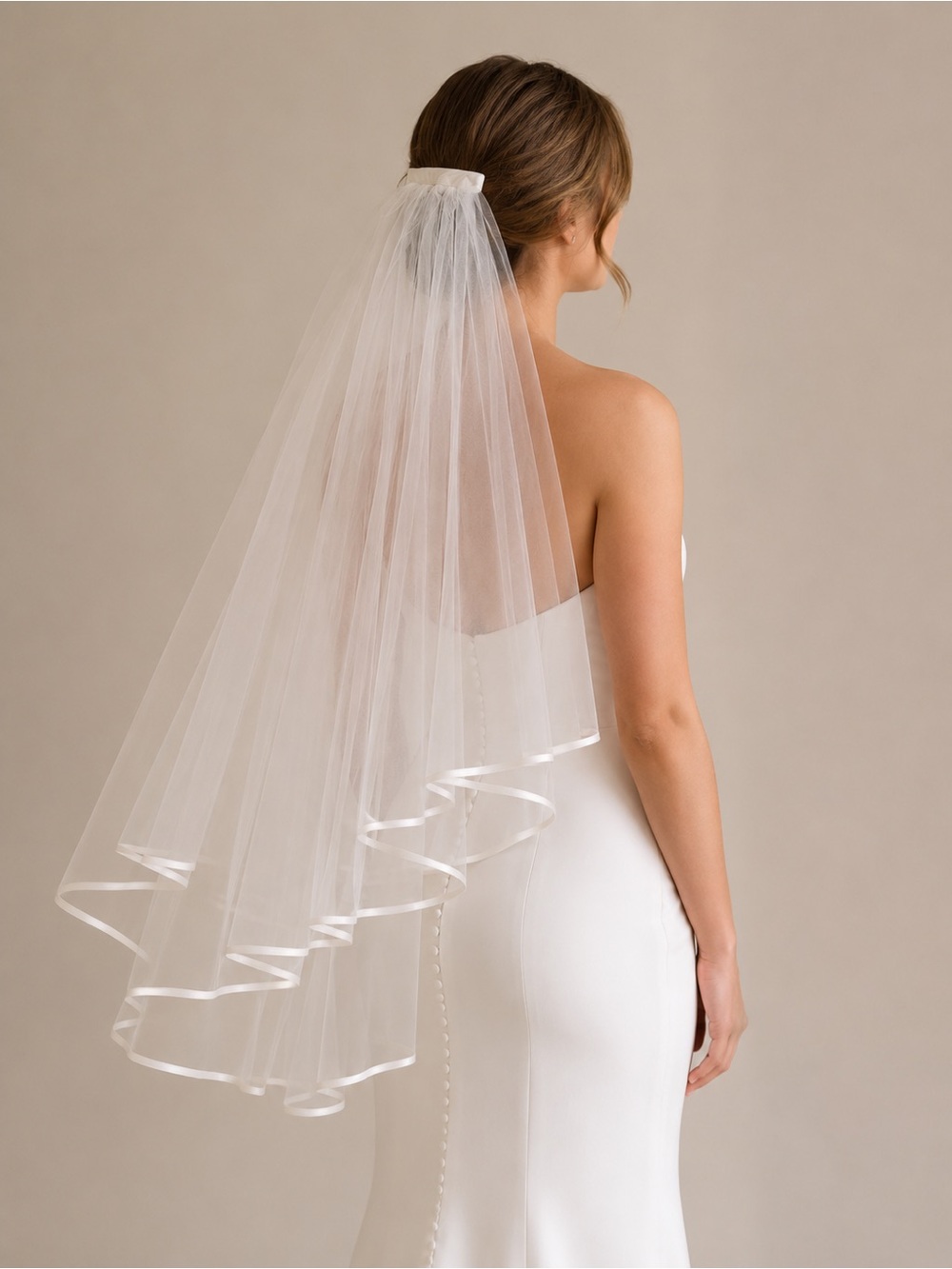 Classic Two-Tier White Bridal Veil with Satin Edge